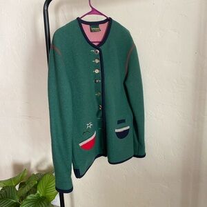 Green Cardigan with Embroidered Pockets